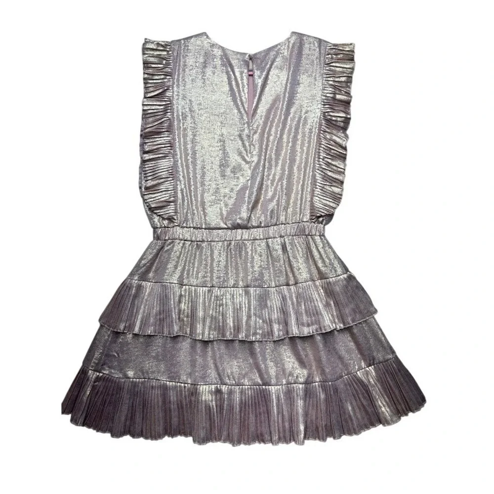 TCEC Rose Gold Metallic Pleated Tiered Ruffle Mini Dress Large - Picture 11 of 12